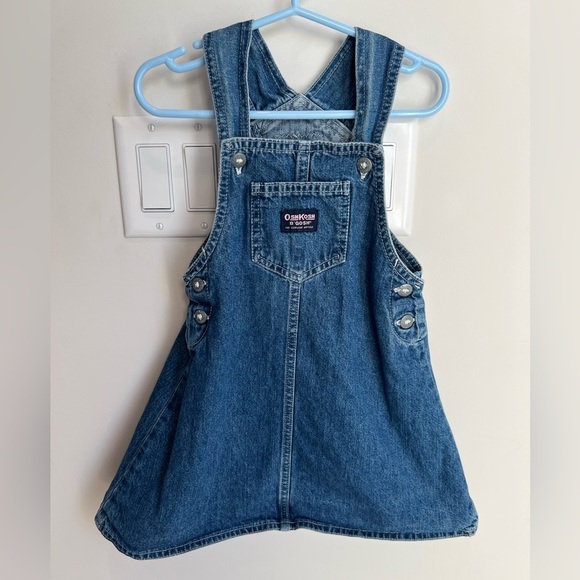 Y2K OshKosh B'gosh Classic Blue Kids Overalls Dress Skirtall 4T Pink Label - Picture 1 of 5